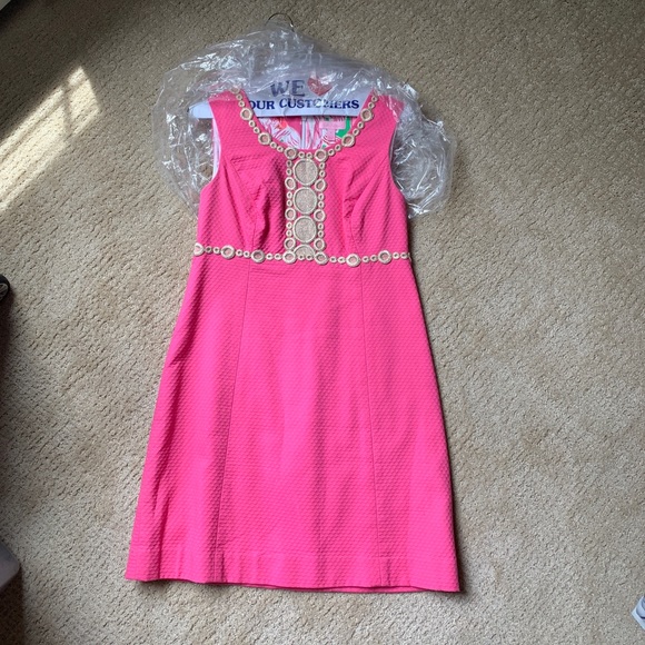 lilly pulitzer hot pink and gold dress